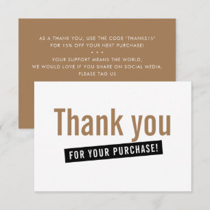BUSINESS ORDER INSERT modern thank you brown tan Card