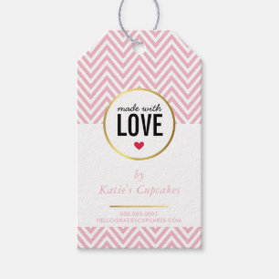 BUSINESS PACKAGING made with love pink chevron Gift Tags