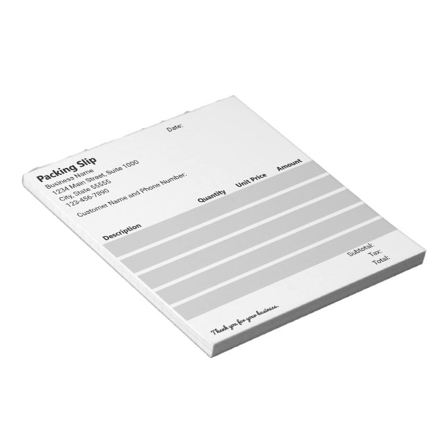 Business Packing Slip Black White Light Gray Notepad (Angled)