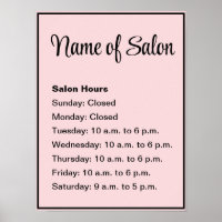 Business Pale Pink and Black Hours of Operation