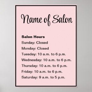 Business Pale Pink and Black Hours of Operation Poster