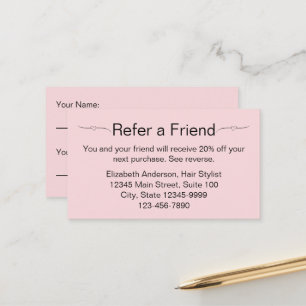 Business Pale Pink and Black Refer a Friend Card