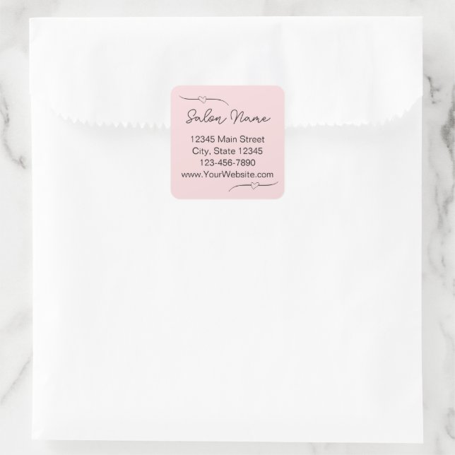 Business Pale Pink & Black Name Handwritten Script Square Sticker (Bag)