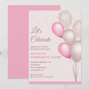 Business party invite Balloons Pink Confetti