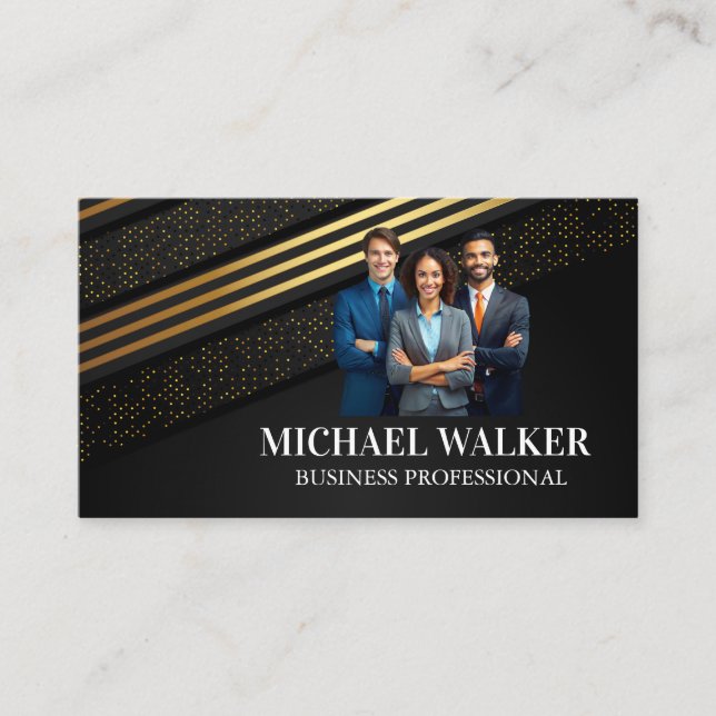 Business People Smiling | Black Gold  Business Card (Front)