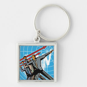 Business people throwing arrow sign key ring