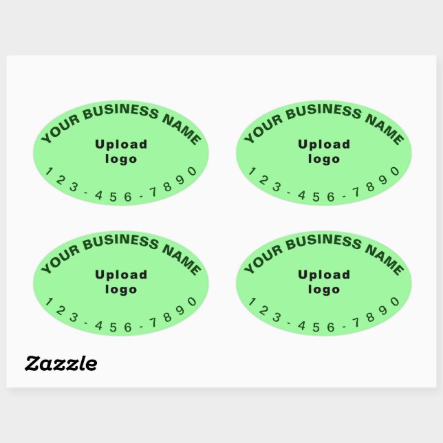 Business Phone Number on Light Green Oval Sticker (Sheet)