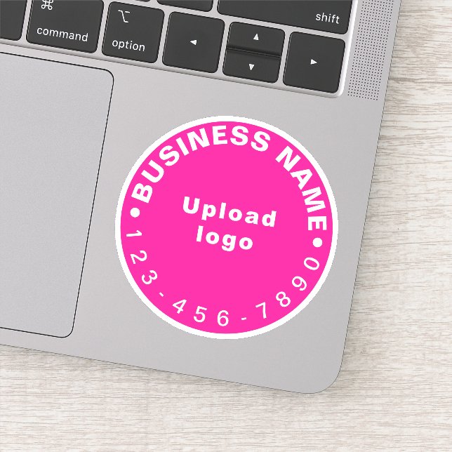 Business Phone Number on Pink Round Vinyl Sticker (Detail)