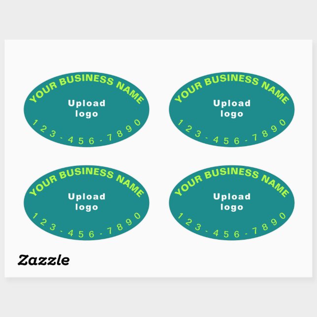 Business Phone Number on Teal Green Oval Sticker (Sheet)