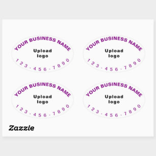 Business Phone Number Purple Texts on White Oval Sticker