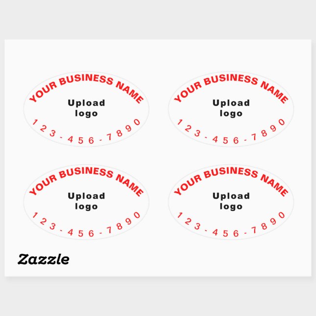 Business Phone Number Red Texts on White Oval Sticker (Sheet)