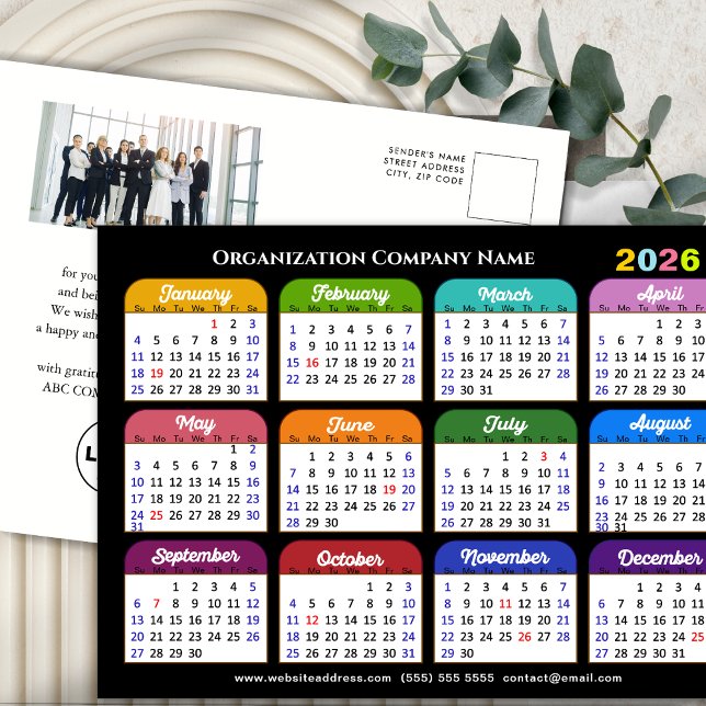 Business Photo 2026 Calendar Modern Black Colourfu Holiday Postcard (Creator Uploaded)