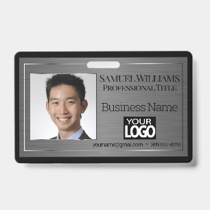 Business Photo Badge - Black Brush Steel ID Badge