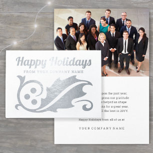 Business Photo Christmas Holly Happy Holidays Foil Card
