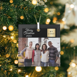 Business photo logo black Christmas Glass Tree Decoration
