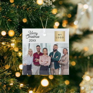 Business photo logo Christmas modern Glass Tree Decoration