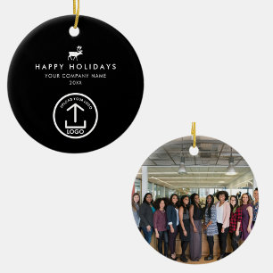 Business Photo Logo Christmas Reindeer Custom Gift Ceramic Ornament