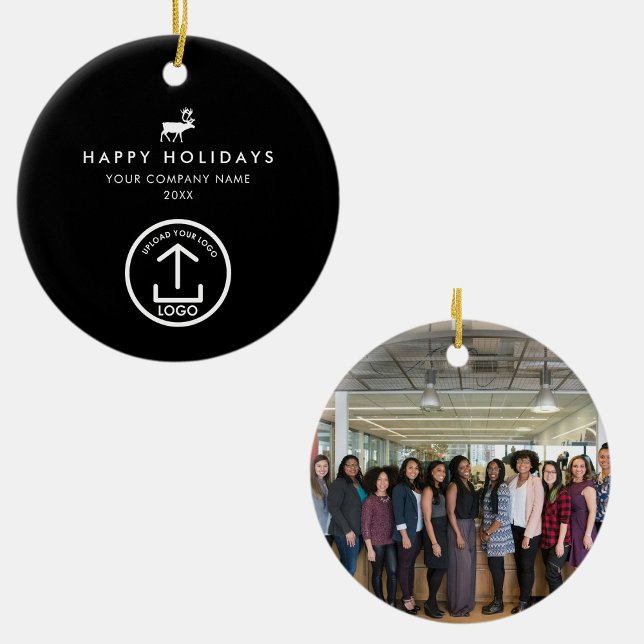 Business Photo Logo Christmas Reindeer Custom Gift Ceramic Ornament (Business Photo Logo Christmas Reindeer Custom Gift Ceramic Ornament)