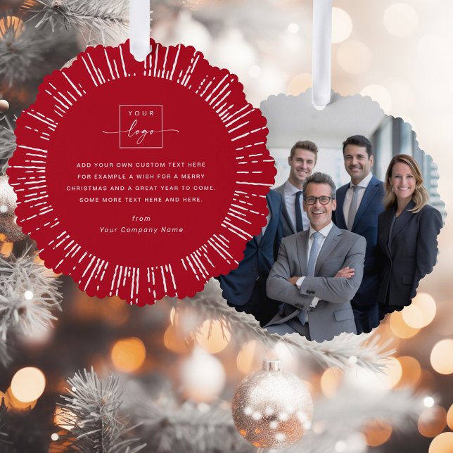 Business photo logo deep red Merry Christmas Tree Decoration Card (Business photo logo deep red Merry Christmas Ornament Card)