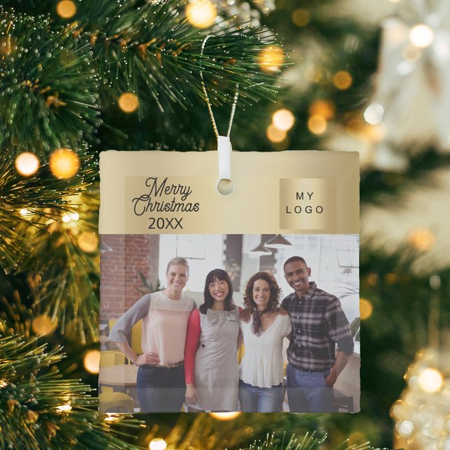 Business photo logo gold Christmas Glass Tree Decoration (Creator Uploaded)