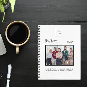 Business photo team members name white notebook