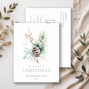 Business Pine Cone Winter Berries Corporate Logo Holiday Postcard