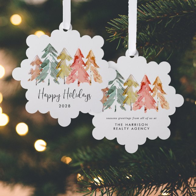 Business Pine Trees Happy Holidays Christmas Tree Decoration Card (Creator Uploaded)