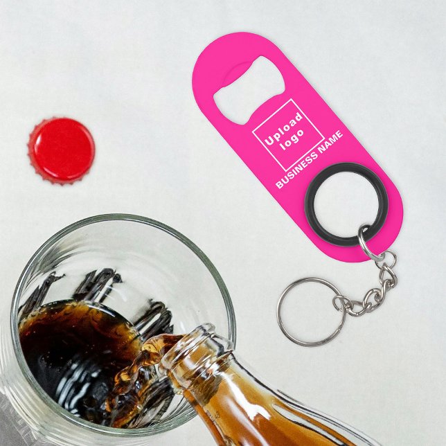 Business Pink Keychain and Bottle Opener (Your business name and logo on pink bottle opener with keychain.)