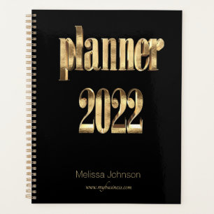 Business Planner 2022 Black and Gold Script Modern