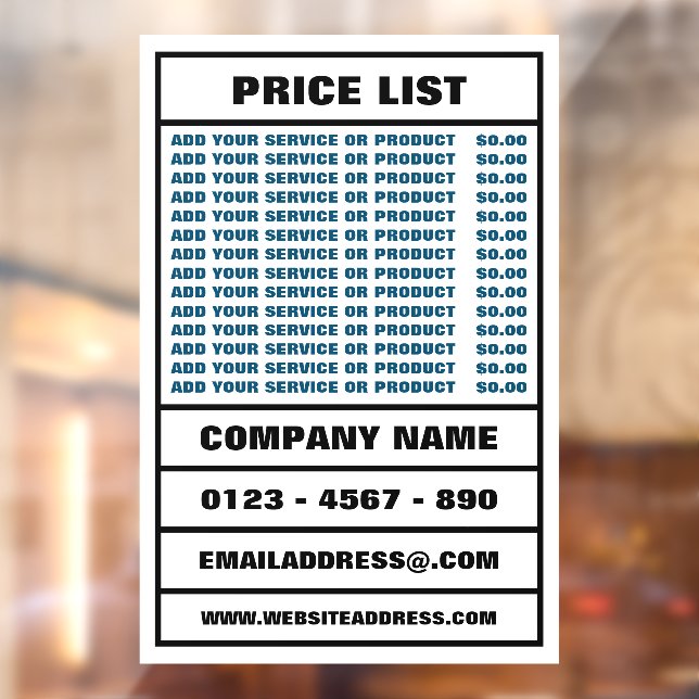 Business Price List and Information (Sheet 2)