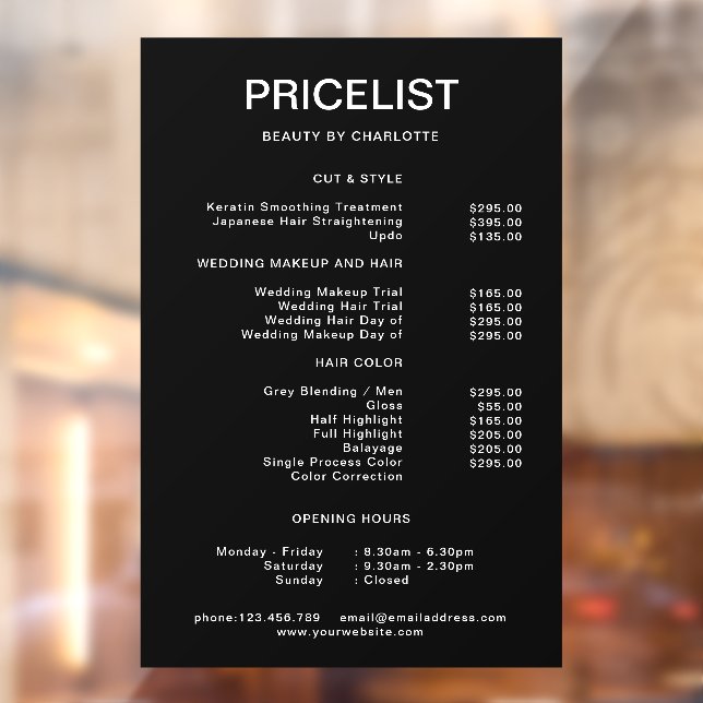 Business Pricelist & Opening Hours (Sheet 2)