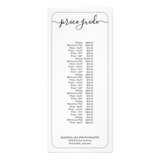 Business Pricing Guide | Simply Right Rack Card (Front)