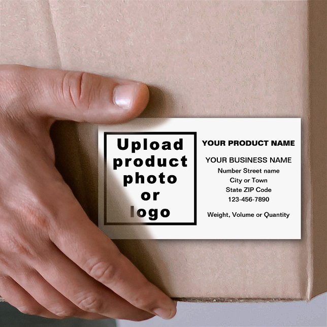 Business Product Minimal Information on White Rectangular Sticker (Business product white rectangle sticker on box.)