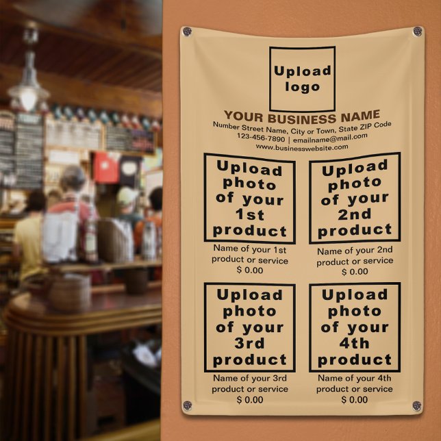 Business Products on Light Brown Portrait Banner (Light brown banner to display the products or services of your business)