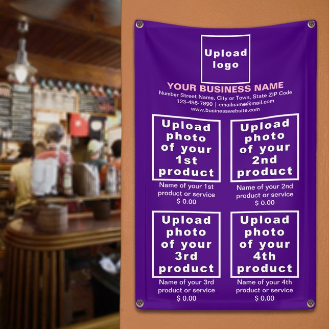 Business Products on Purple Portrait Banner (Purple banner to display the products or services of your business)