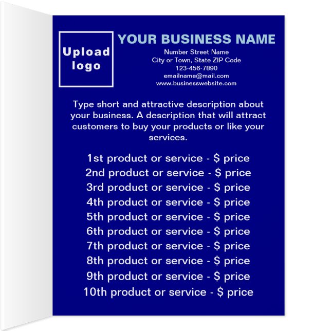 Business Products Services List Blue Folded Card (Inside (Right))