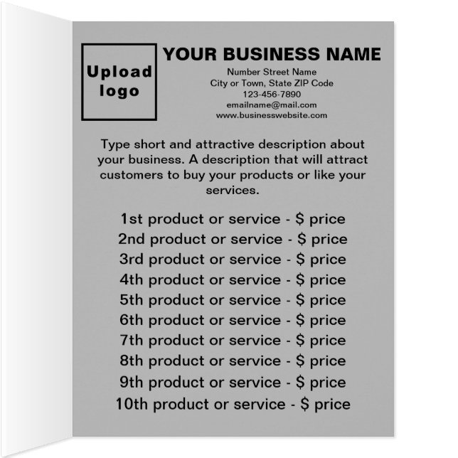 Business Products Services List Grey Folded Card (Inside (Right))