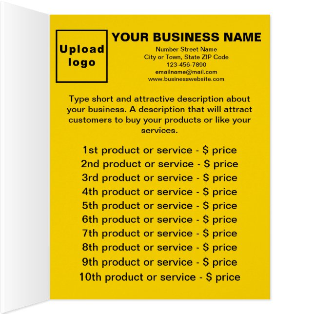 Business Products Services List Yellow Folded Card (Inside (Right))