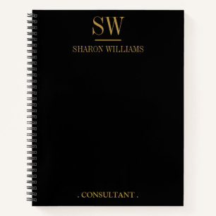 Business Professional Black Gold Monogram Initial Notebook