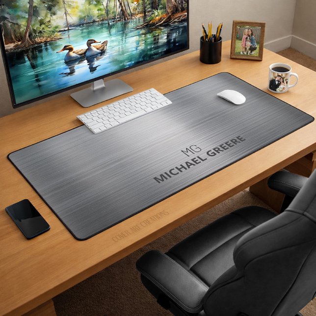 Business Professional Grey Monogrammed Desk Mat (Creator Uploaded)