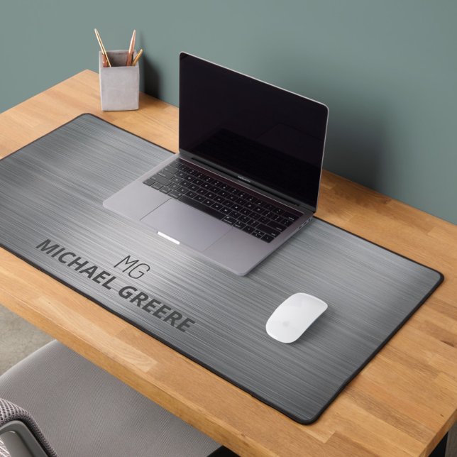 Business Professional Grey Monogrammed Desk Mat (Creator Uploaded)