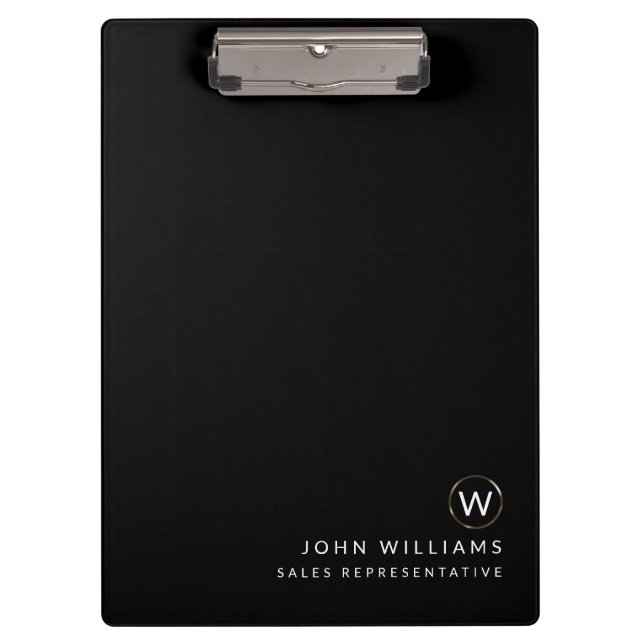 Business Professional Modern Minimalist Monogram Clipboard (Front)