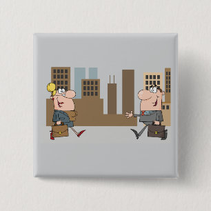 Business Professionals Cartoon Man and Woman 15 Cm Square Badge
