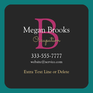 Business Promo, Name, Monogram & Title on Black Square Sticker