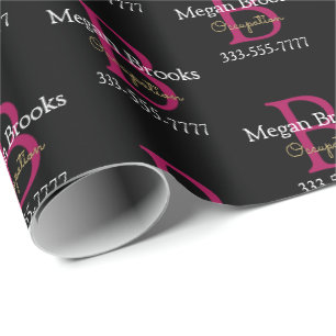 Business Promo, Name, Monogram & Title on Black Wrapping Paper