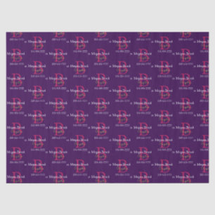 Business Promo, Name, Monogram & Title on Purple Tissue Paper