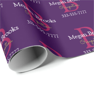 Business Promo, Name, Monogram & Title on Purple Wrapping Paper