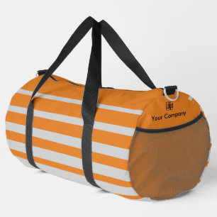 Business Promotion Logo Name Striped Grey Orange Duffle Bag