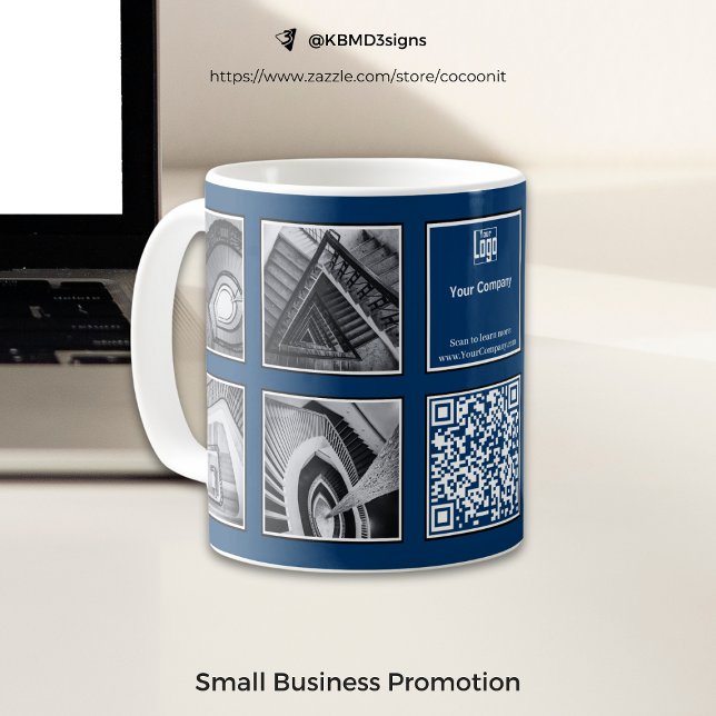 Business Promotion Photo Collage Blue White Black  Coffee Mug (Business Promotion Photo Collage Blue White Black Coffee Mug)