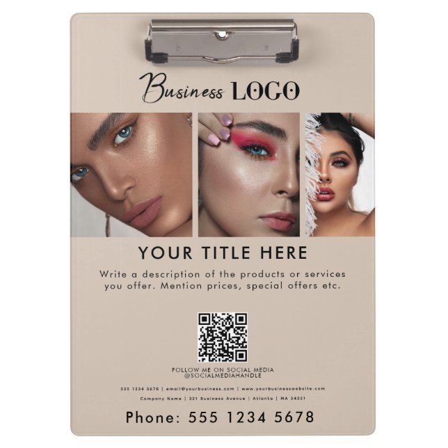 Business Promotional Beauty Hair Nail Makeup Salon Clipboard (Front)